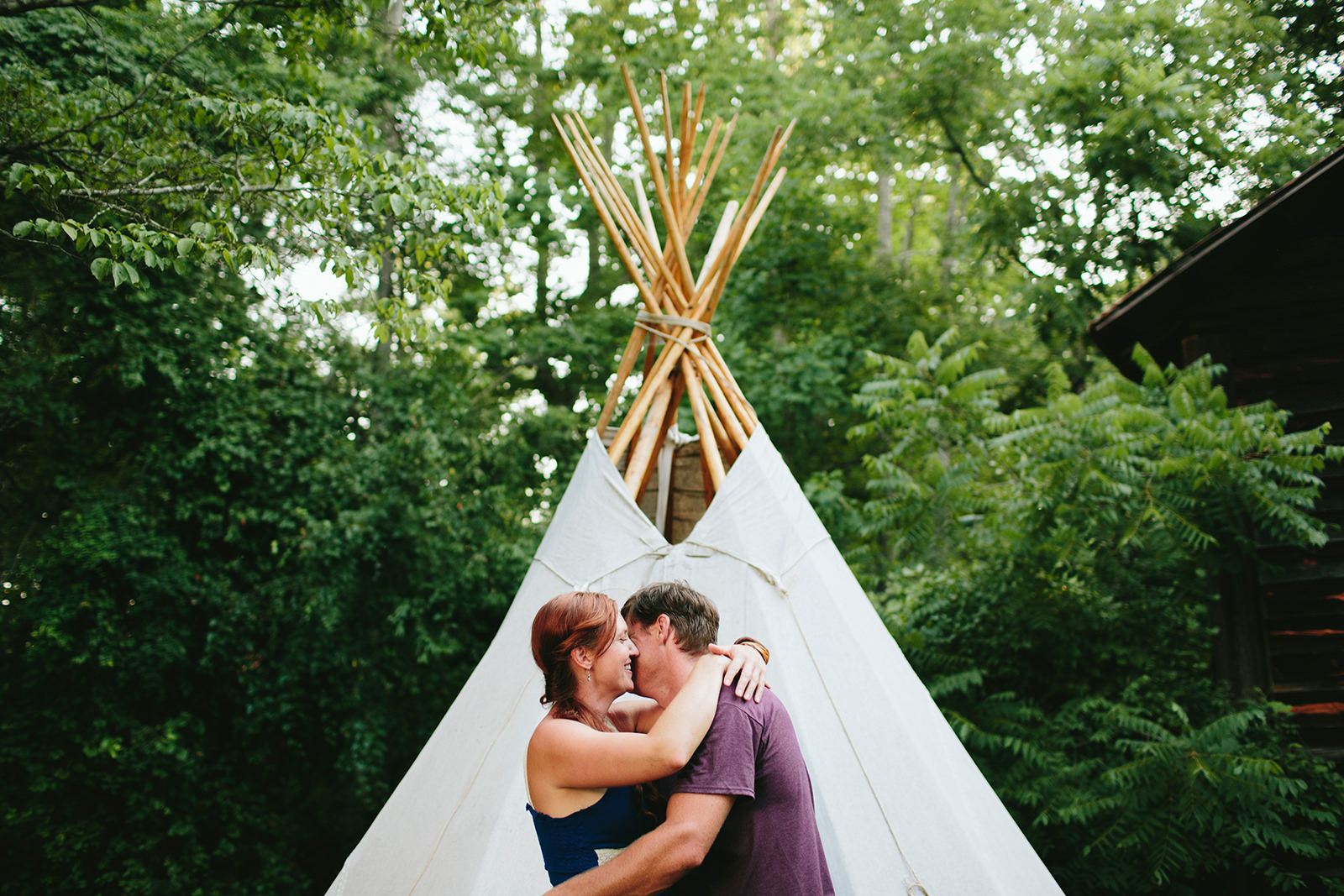 engagement photos with a teepee