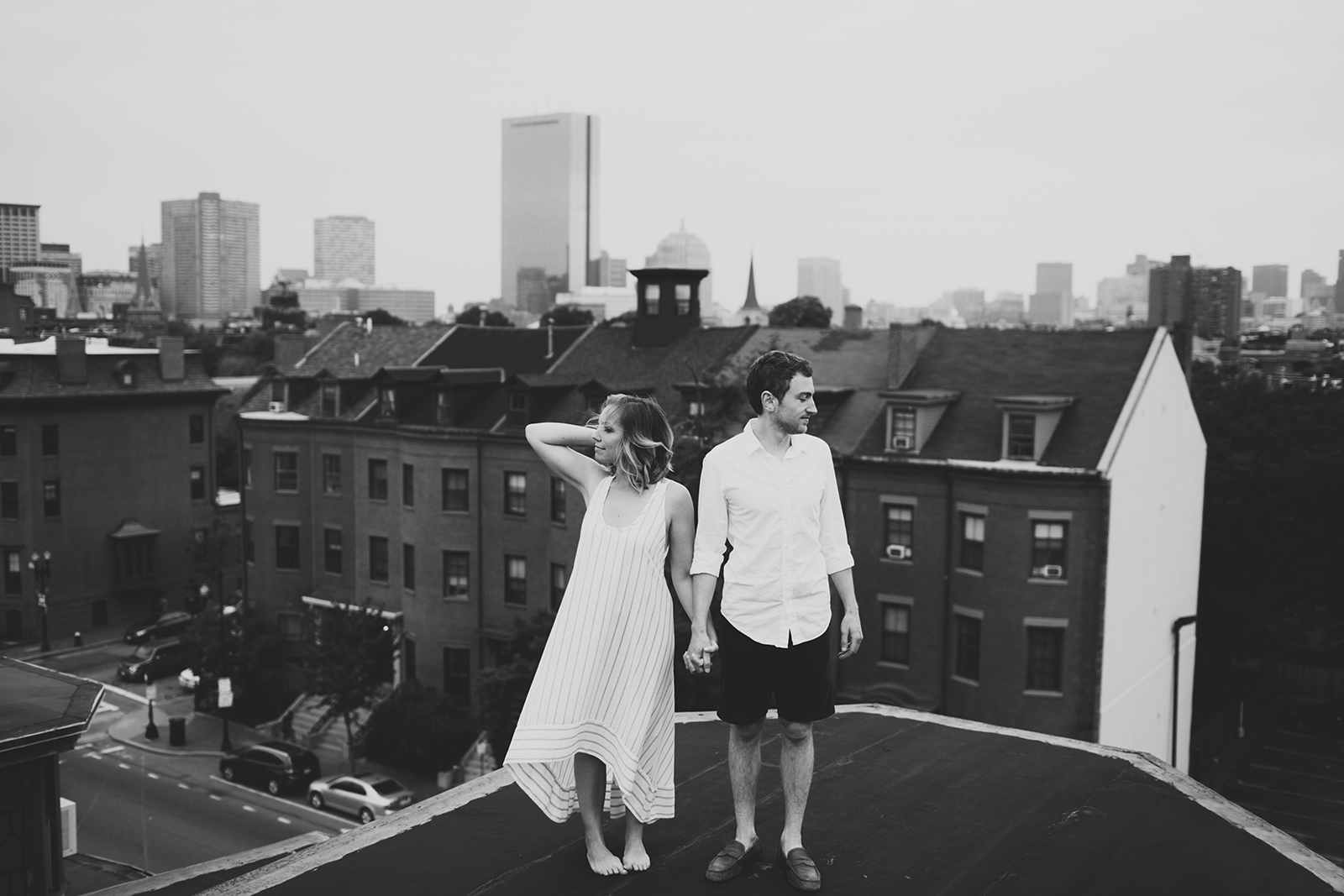 boston rooftop engagement photos