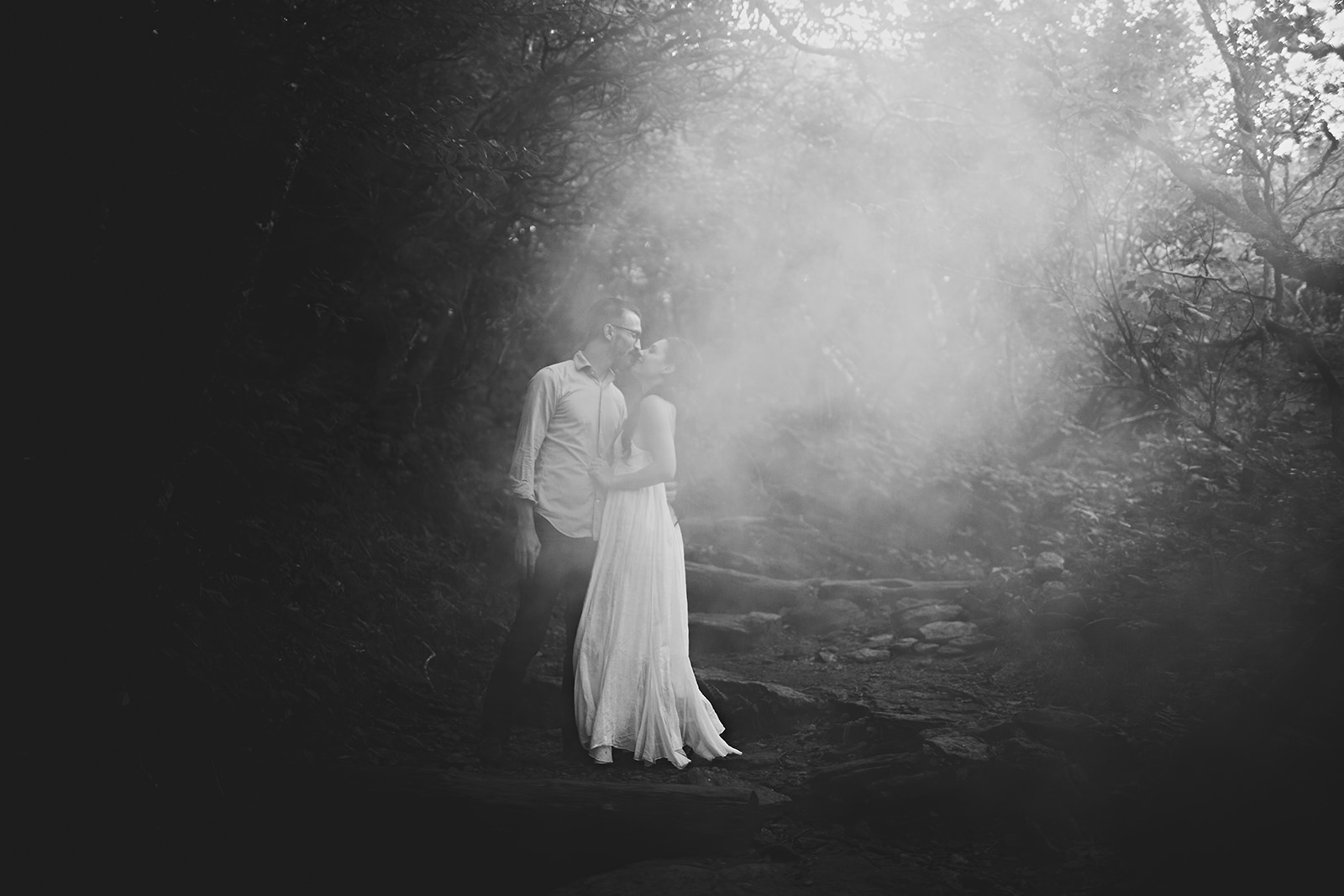 foggy engagement photos asheville