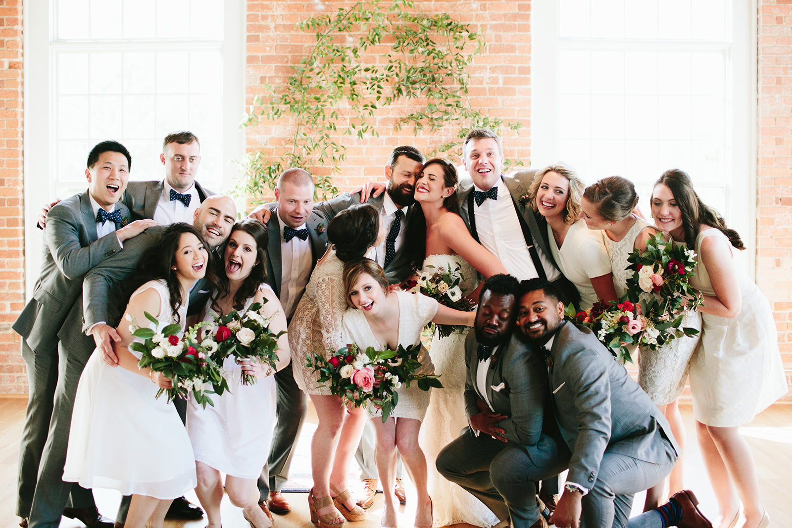 blush and red bridal party
