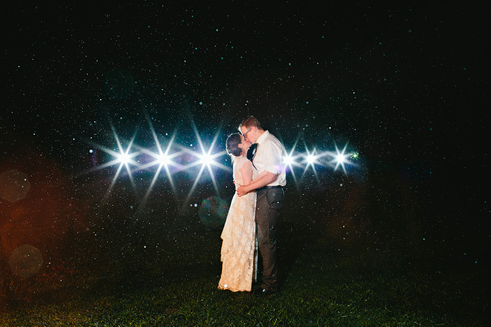 night rain wedding photo
