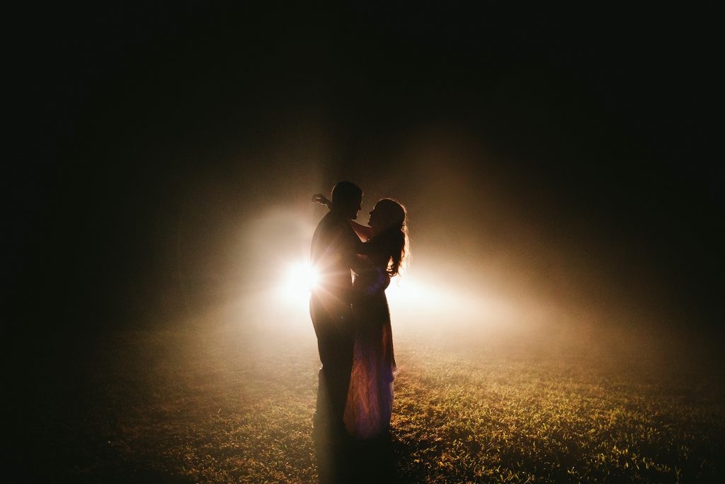 foggy headlights wedding photos