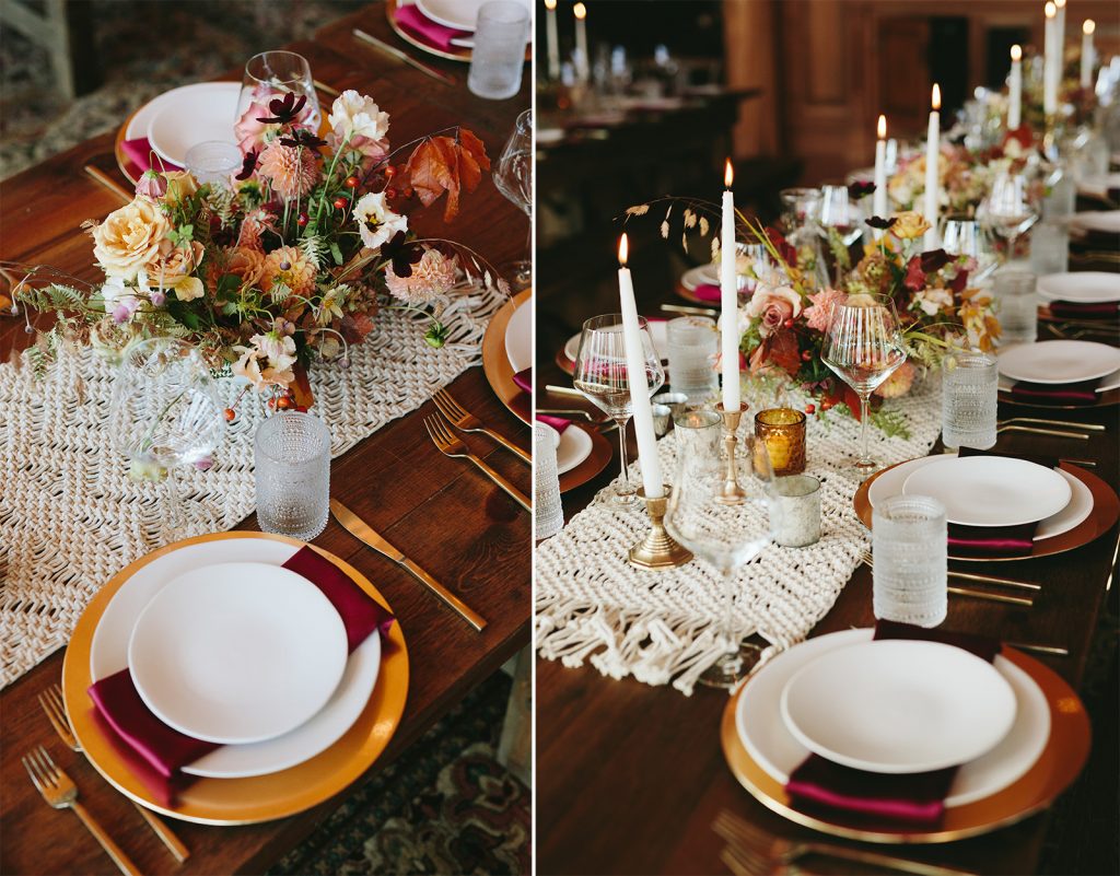 red and pink boho wedding decor