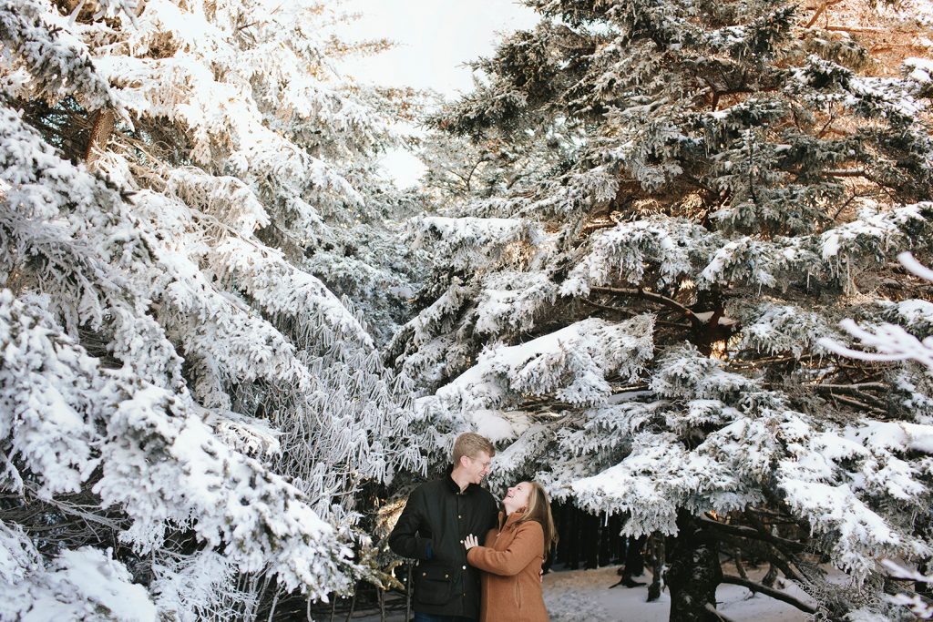 engagement photos with snow asheville