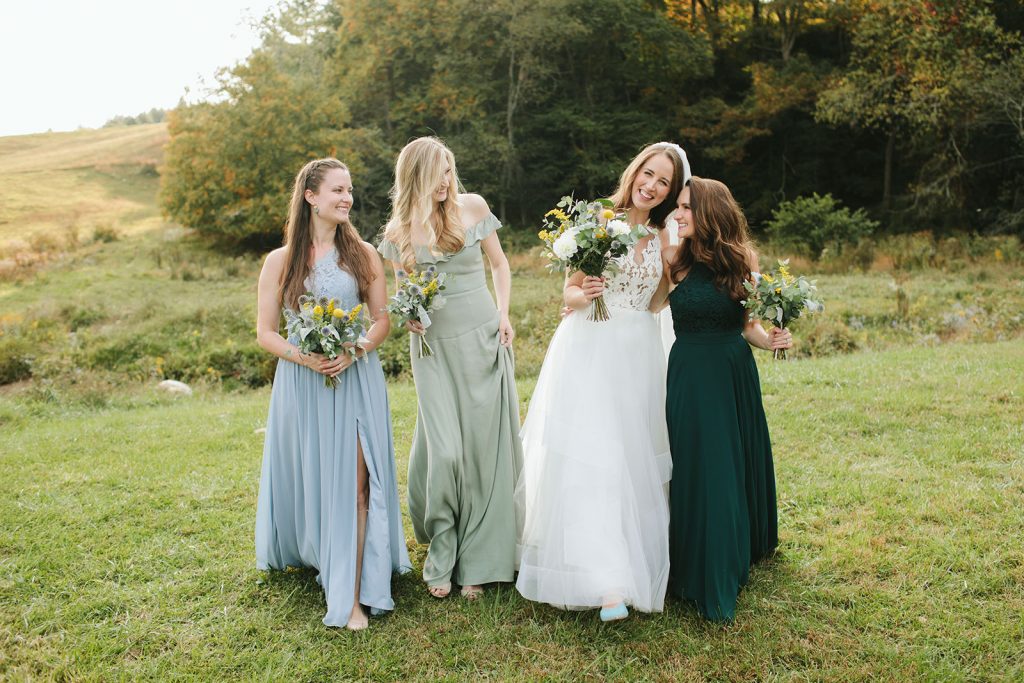blue and green boho bridesmaid dresses