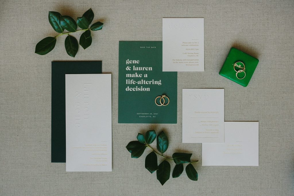 green modern wedding invitations