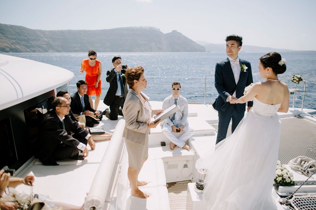 santorini wedding on a yacht
