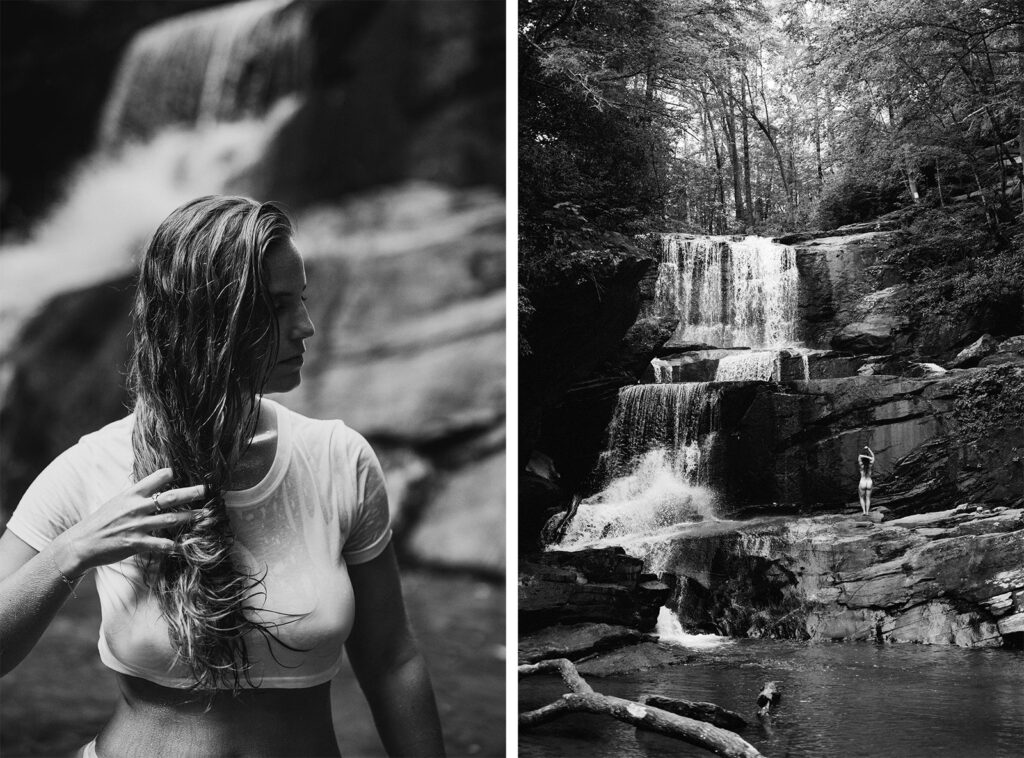 asheville boudoir session in a waterfall